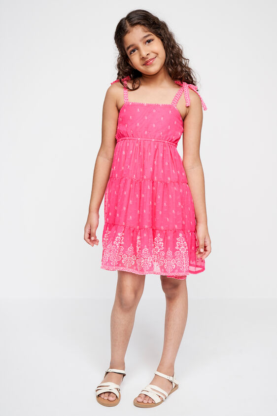 Pink Floral Fit And Flare Gathered Dress, Pink, image 2